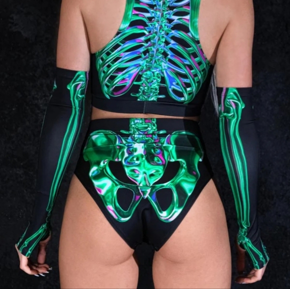 Devil Walking Emerald Skeleton Booty Shorts - Picture 6 of 8